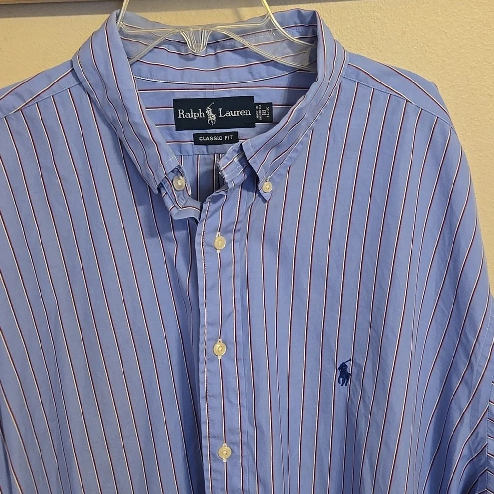 Mens Lauren Ralph Lauren Blue Pinstripe Button Down Shirt Sz 18 34/35 - Picture 3 of 3